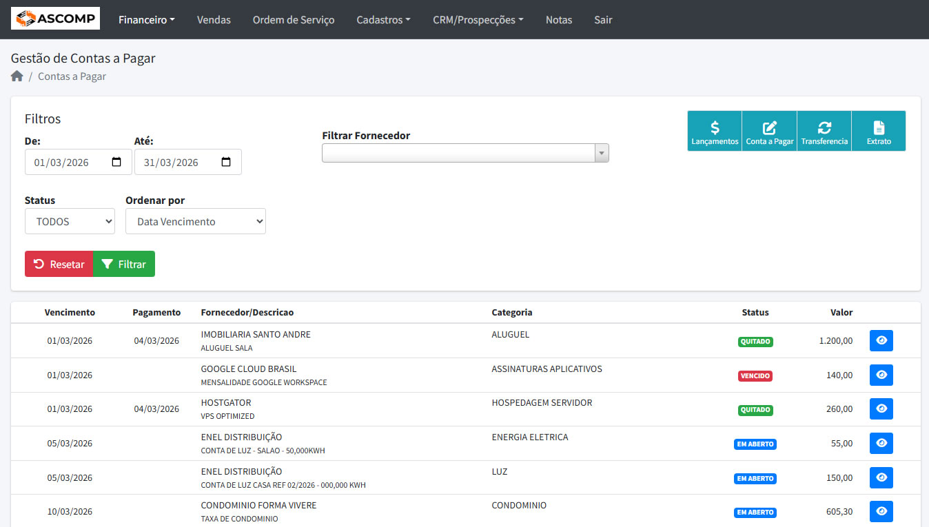 Dashboard do Sistema Financeiro